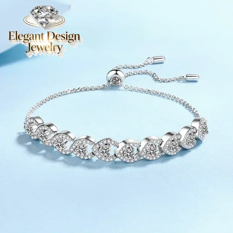 Brilliant 1ct Moissanite Personalized Bracelet for Women, Classic PT950 Platinum Stretch Adjustable Luxury Designer Fine Jewelry