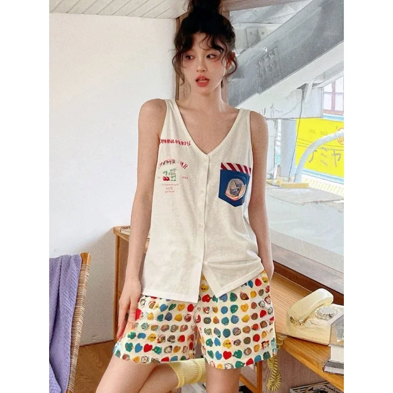 Summertime Suspenders Shorts Pajamas Female Set Loose Can Be Worn Outside Loungewear Refreshing Fat Girl Extra Large Size 140 Kg