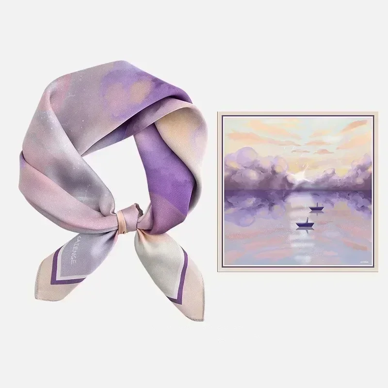 Summer Fashionable Silk Scarves for Woman Beautiful Pattern Smooth Touch Wrap Summer Sun Protection Silk Scarf