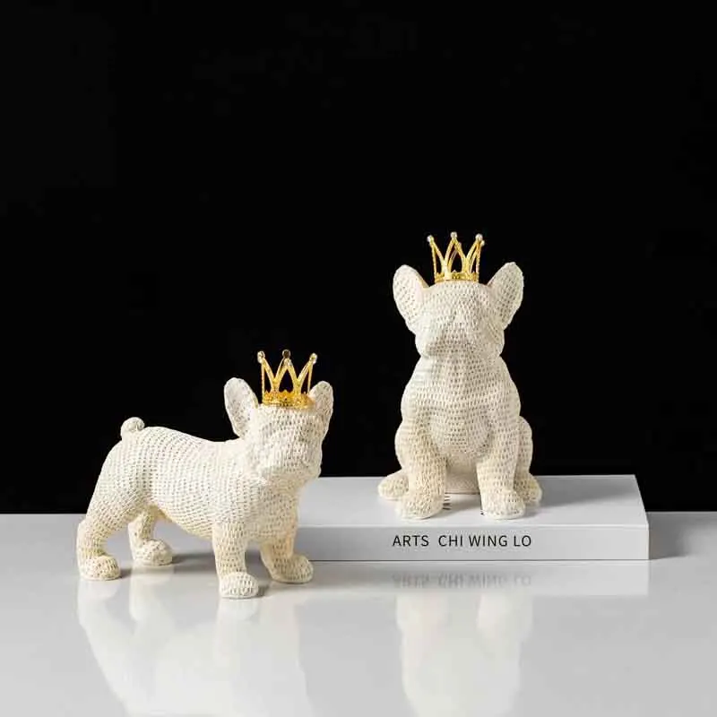 

Home Room Decor,Crown Puppy Sculpture,Creative Artwork,Dog Statue Ornament,Bulldog Crafts Desktop Decoration,Nordic Luxury Gifts