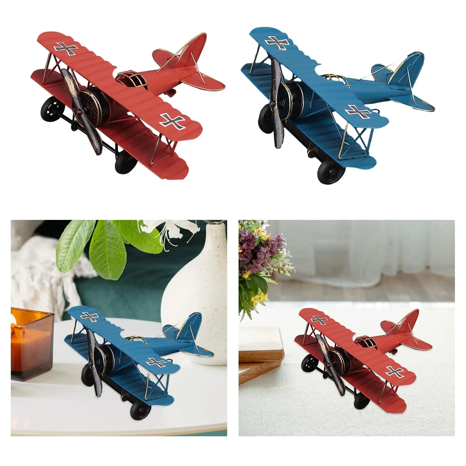 Vintage Airplane Model Retro Ornament Home Decor Sculpture Decorative Iron Aircraft for Souvenir Office Shelf Entrance Home