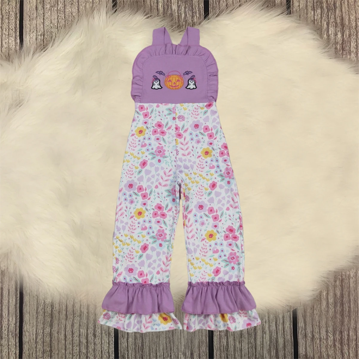 

Одежда с цветочным принтом для малышей, детские комбинезоны с рюшами, штаны для девочек, осенний комбинезон, оптовая продажа