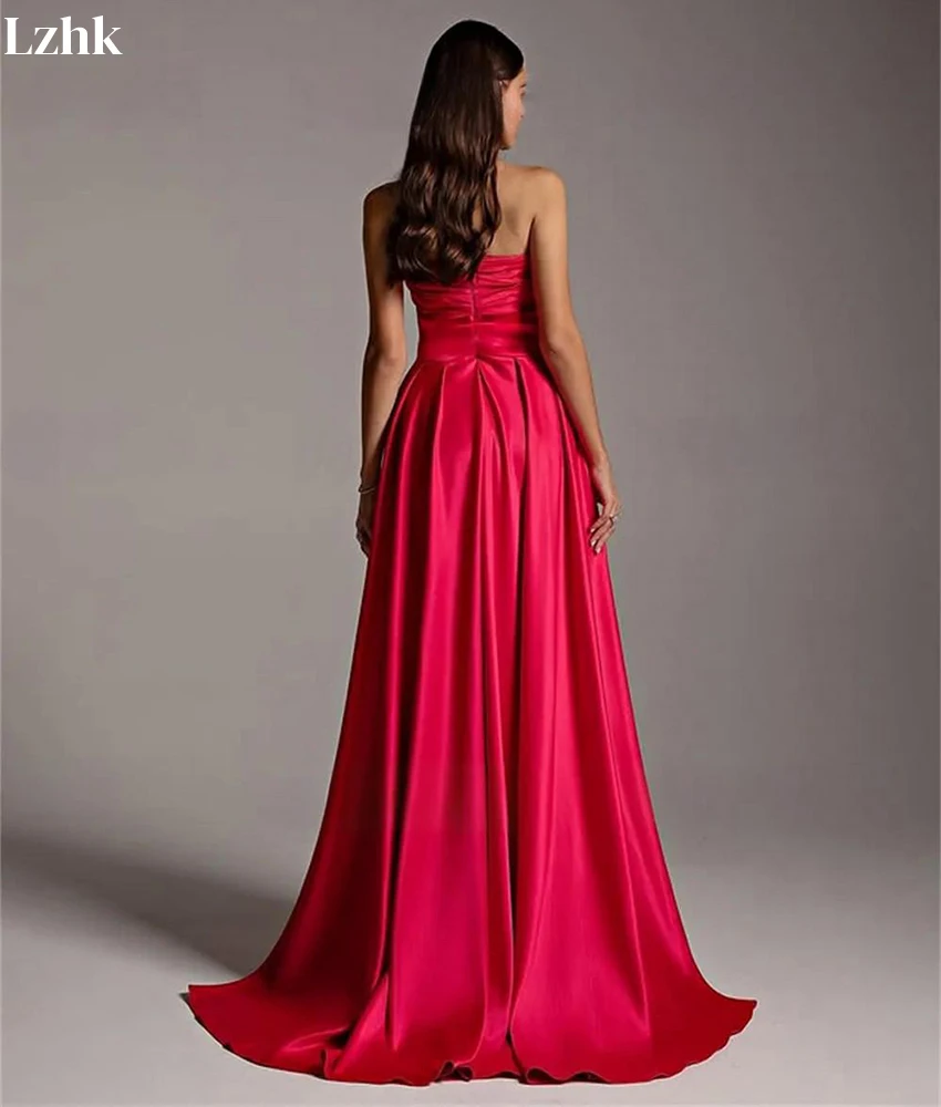 Customized Graceful Satin A-Line Evening Dress High Quality Strapless Sleeveless Floor Length Celebrity Gowns Custom Size