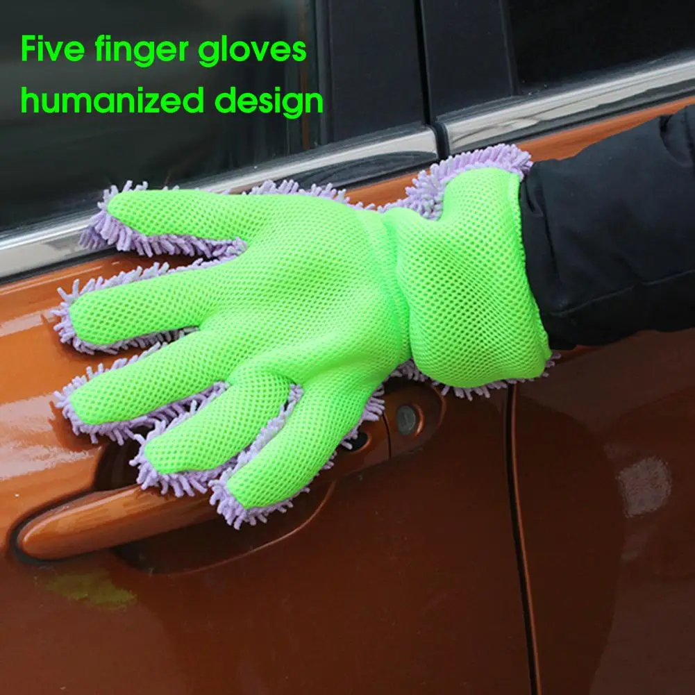 

1Pc Car Wash Glove Double-sided No Shedding Five Fingers Gloves Car Chenille Cleaning Glove for Vehicle Auto Car Cleaning Tools