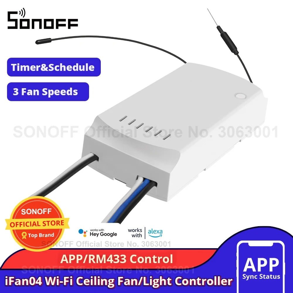 SONOFF iFan04 Wi-Fi Ceiling Fan/Light Controller APP/RM433 Control Adjust Wind Speed Sync Status Support Alexa Google Assistant