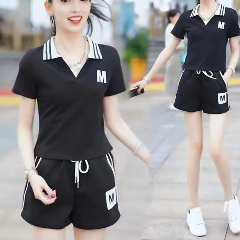 

Women's Summer Plus Size Petitecasual Loose-fit Sportswear 2-piece Set Fashionable Korean Style Cotton Short Sleeve Shorts 2024
