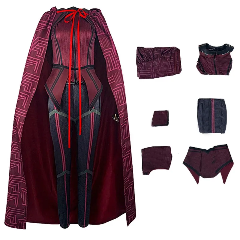 

Scarlet Witch Maximoff Cosplay Outfits Trench Jackets Mask for Halloween Costume Comic Con Stage Performance fy1;