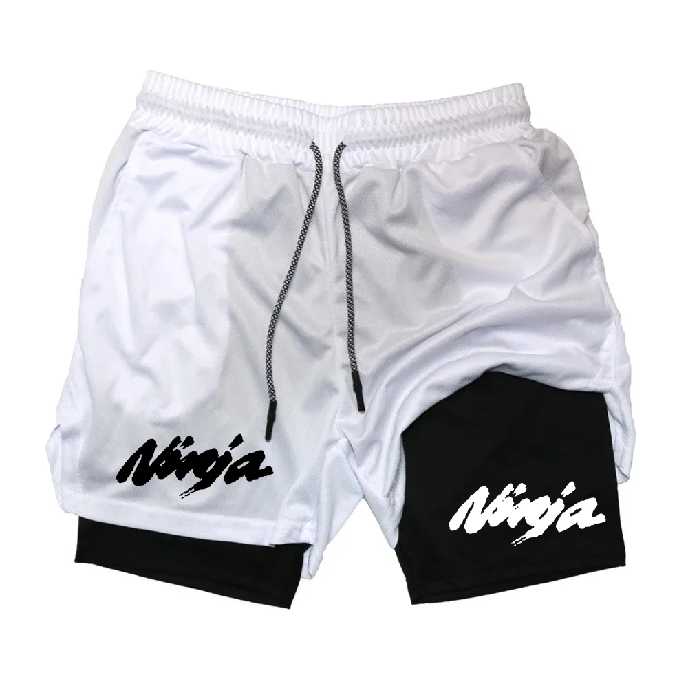 

Новинка 2025 года, мужские быстросохнущие двухслойные шорты для фитнеса, дышащие шорты с регулируемой талией на шнурке