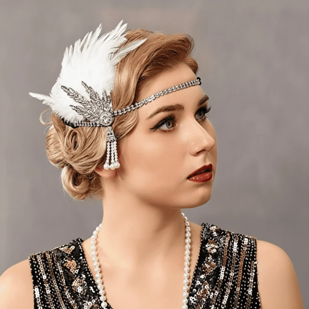 Rhinestone Tassel Flapper Headpiece Diamond Detail Cosplay Design Hair Accessories 1920s Style Headdress Masquerade Event