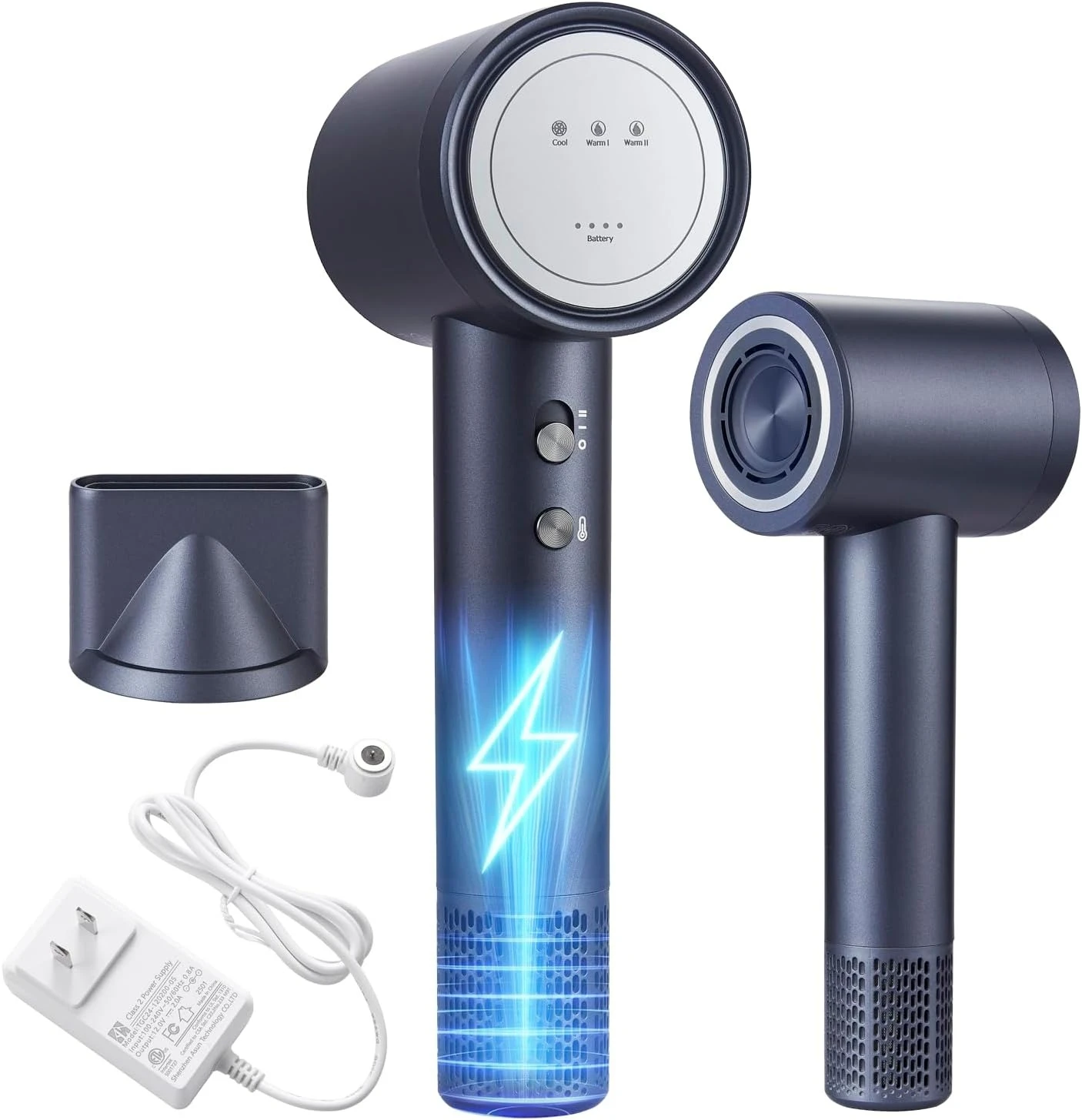 Hair Dryer 15000mAh Cordless Rechargeable Digital Screen Magnetic Nozzle 4 Mode Portable All Seasons Gray