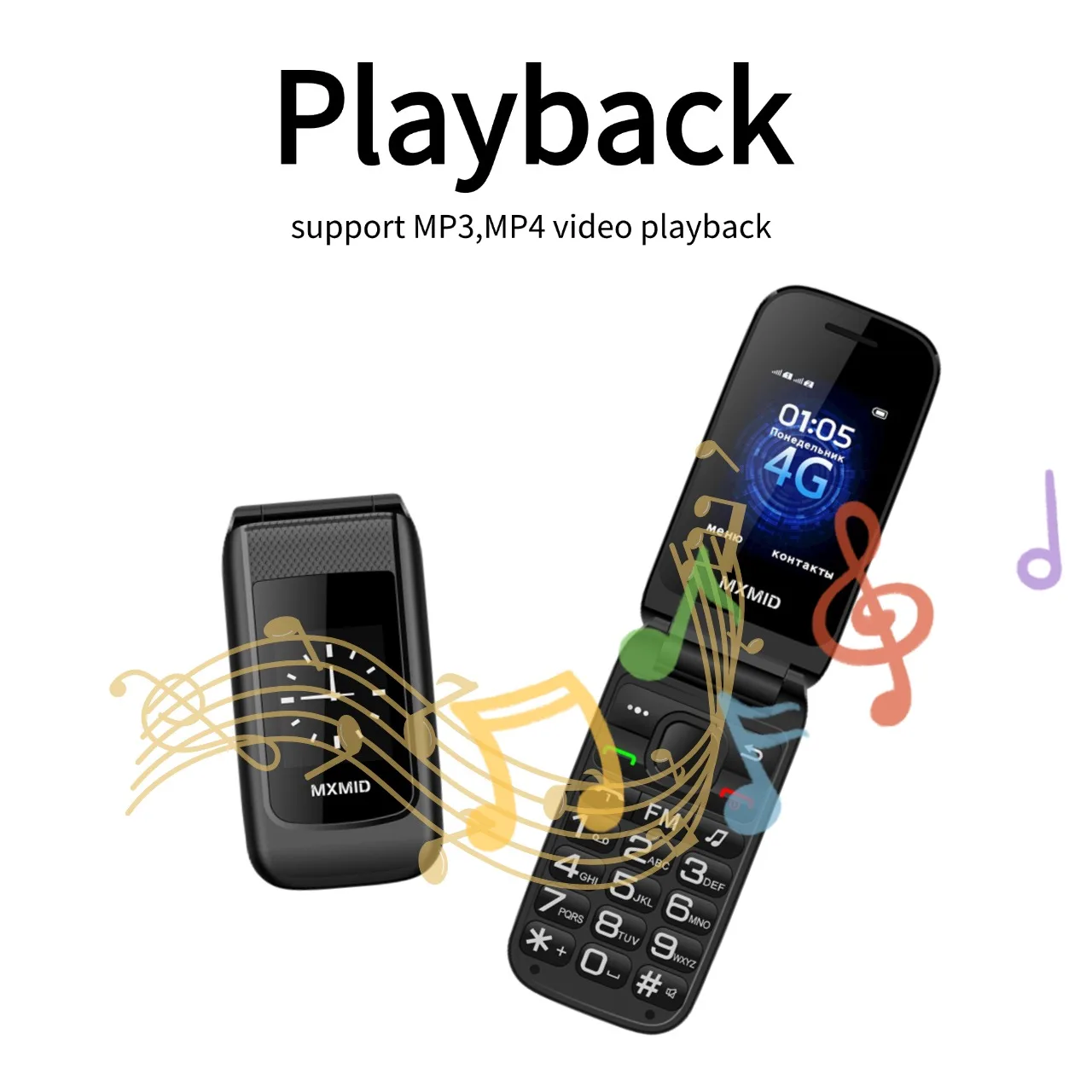 Flip Phone For Backup Large Buttons Dual Screen Long Battery Large Push-Button Phone Dual SIM GSM 2G Feature Phone Durable Phone