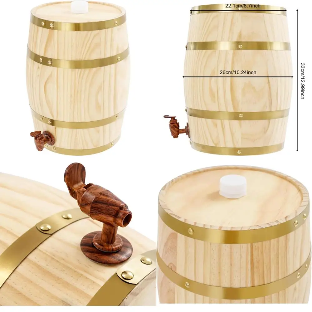 

Vintage Oak Timber Wine Barrel Dispenser - 10L Capacity for Beverages like Beer, Brandy, Tequila, Whiskey, and Rum