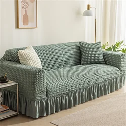 High Elastic Bubble Grid Sofa Cover 1/2/3/4 With Skirt Hem, All Season Universal Pet Anti Dirt Couch Covers For Living Room