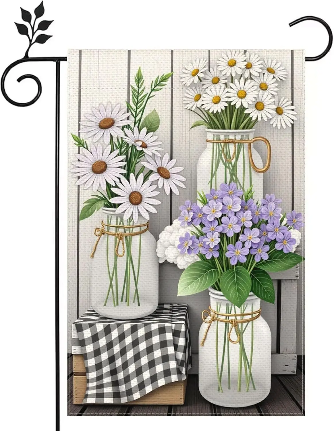 Spring Vase Colorful Flowers Daffodil Daisies Tulip Firefly Candle Garden flag 12 x 18 inch Burlap Double-sided house Outdoo EEZ