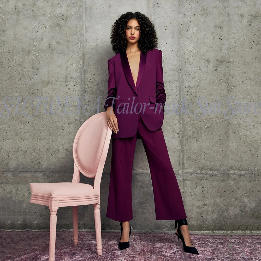 Luxury Women's Suit 2 Pieces Blazer+Trousers Luxury Satin Neck Smart Casual Office Lady Chic Outfits One Button Female Suits