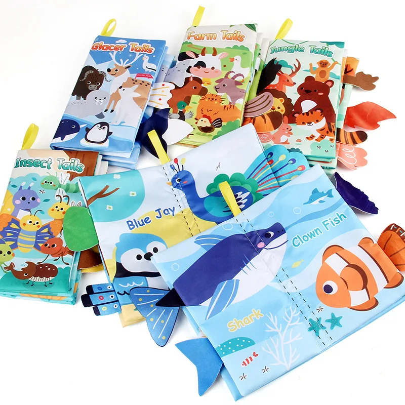 Baby Doek Boek Speelgoed Cartoon Dieren Staart Educatief Geringd Papier Doek Boek Speelgoed Verlichting Baby Speelgoed 0-12 maanden Geschenken