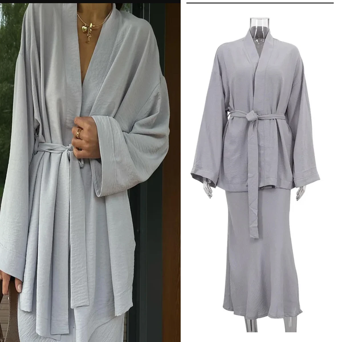 

Хлопковая женская ночная рубашка, халат, пижамные комплекты, расклешенная ночная рубашка, брючные костюмы, комплект с заниженными рукавами, женский халат из 2 предметов