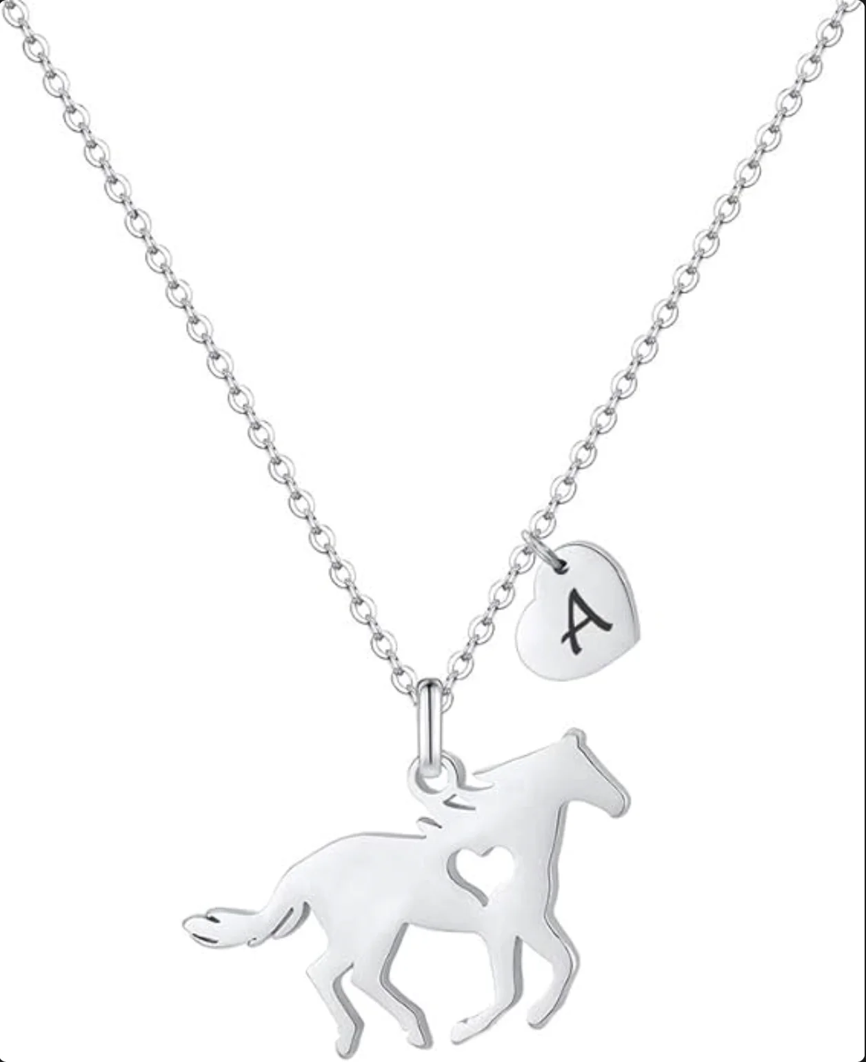 Children and Girls Easter Gift, Exquisite Heart shaped 26 Letter Necklace Horse Jewelry for Girls and Ladies Horse Enthusiasts