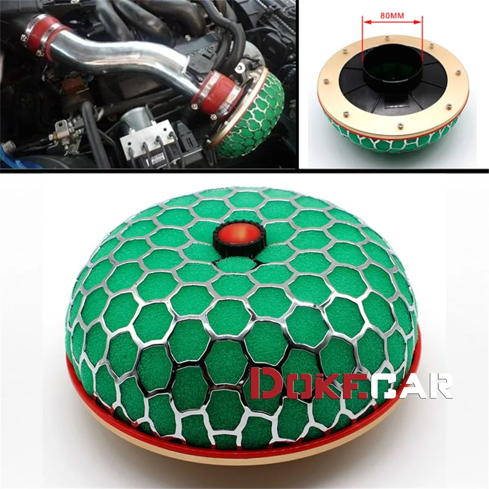 Universal Open Super Power Air Filter Flow cold air intake high Green Style For 60/80/100MM