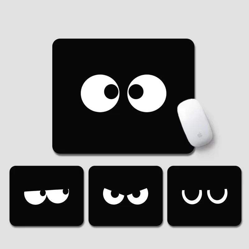 Simpatico tappetino per mouse in gomma Kawaii con espressione degli occhi per PC Gamer Decorazione desktop Tappetino per mouse da ufficio Tappetino da scrivania Bordo cucito