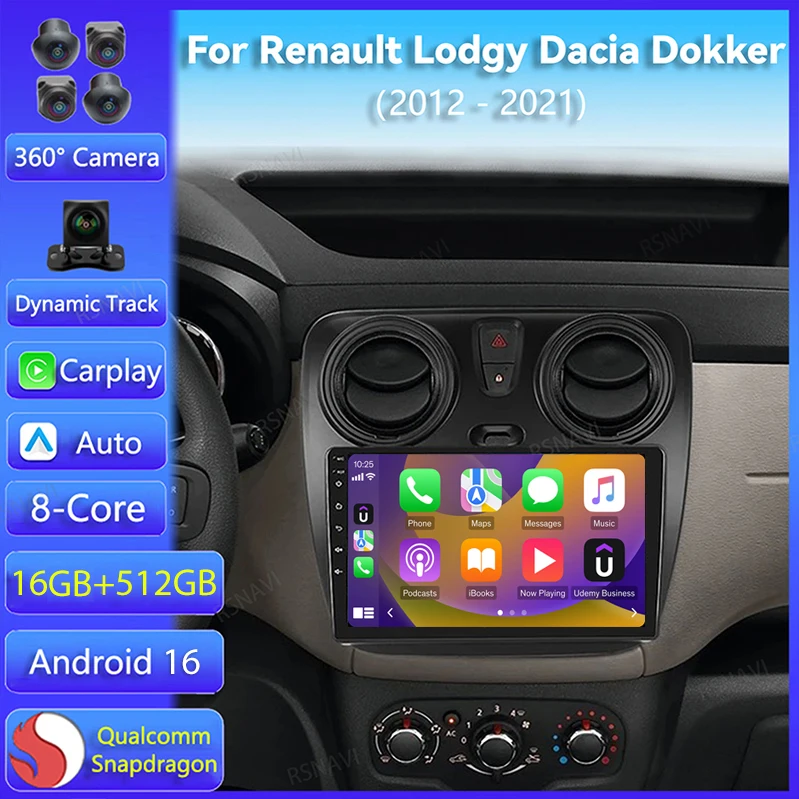 Android 16 Car Radio Multimedia For Renault Lodgy Dacia Dokker 2012 2013 2014 - 2021 2Din Autoradio Auto Carplay 4G WIFI Stereo