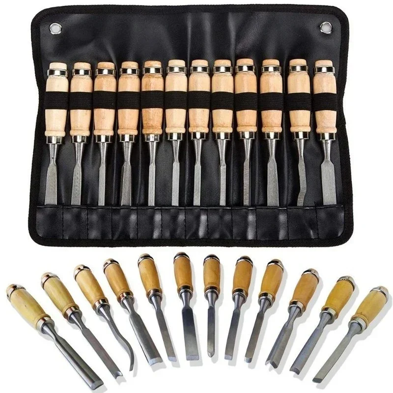 Production of wood carving tools 12-piece set Carving chisel, hand carving chisel, carving knife 12-piece set Carving chisel