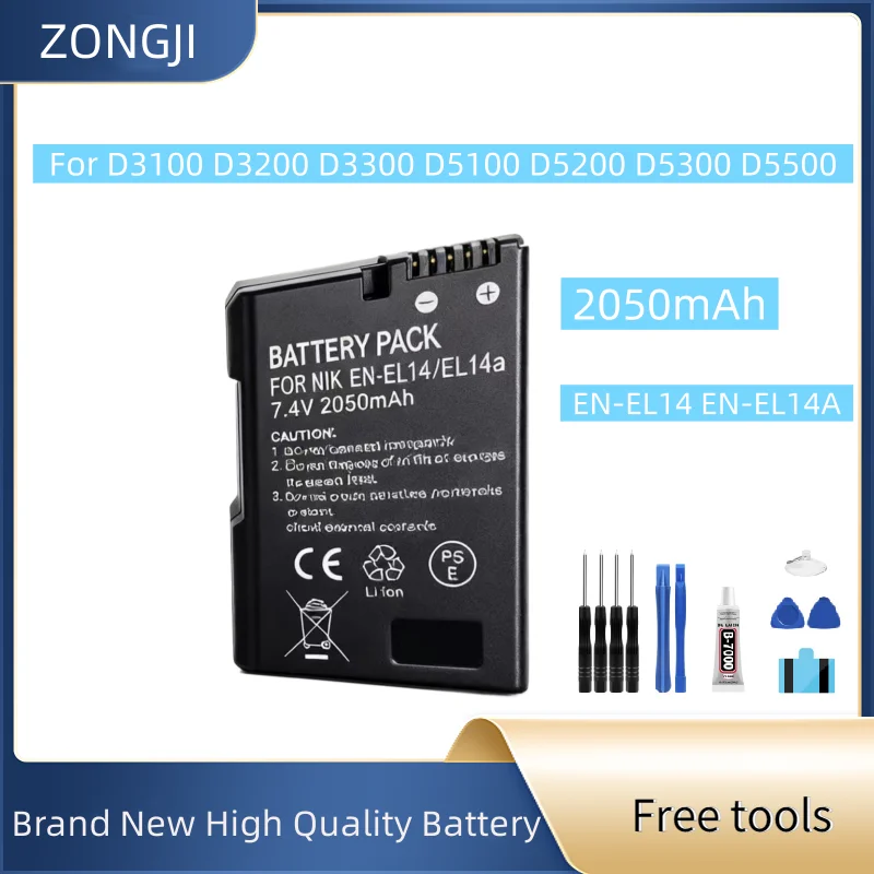 بطارية جديدة EN-EL14 EN-EL14A 2050mAh لبطارية D3100 D3200 D3300 D5100 D5200 D5300 D5500 + أدوات مجانية