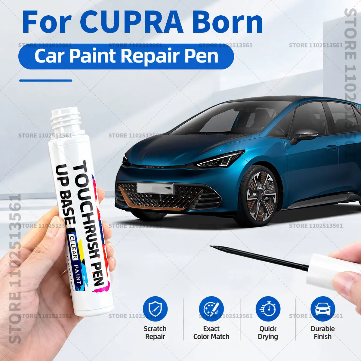 For CUPRA Born Touch Up Paint Pen Quick Repair Car Scratch Chip Paint Brush Black Glacial White Aurora Blue Grey Raleigh Red