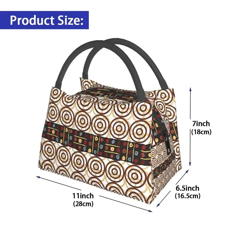 African Brown Kitenge Fabric Print Insulated Lunch Bag for Work Office Kanga Portable Thermal Cooler Bento Box Women