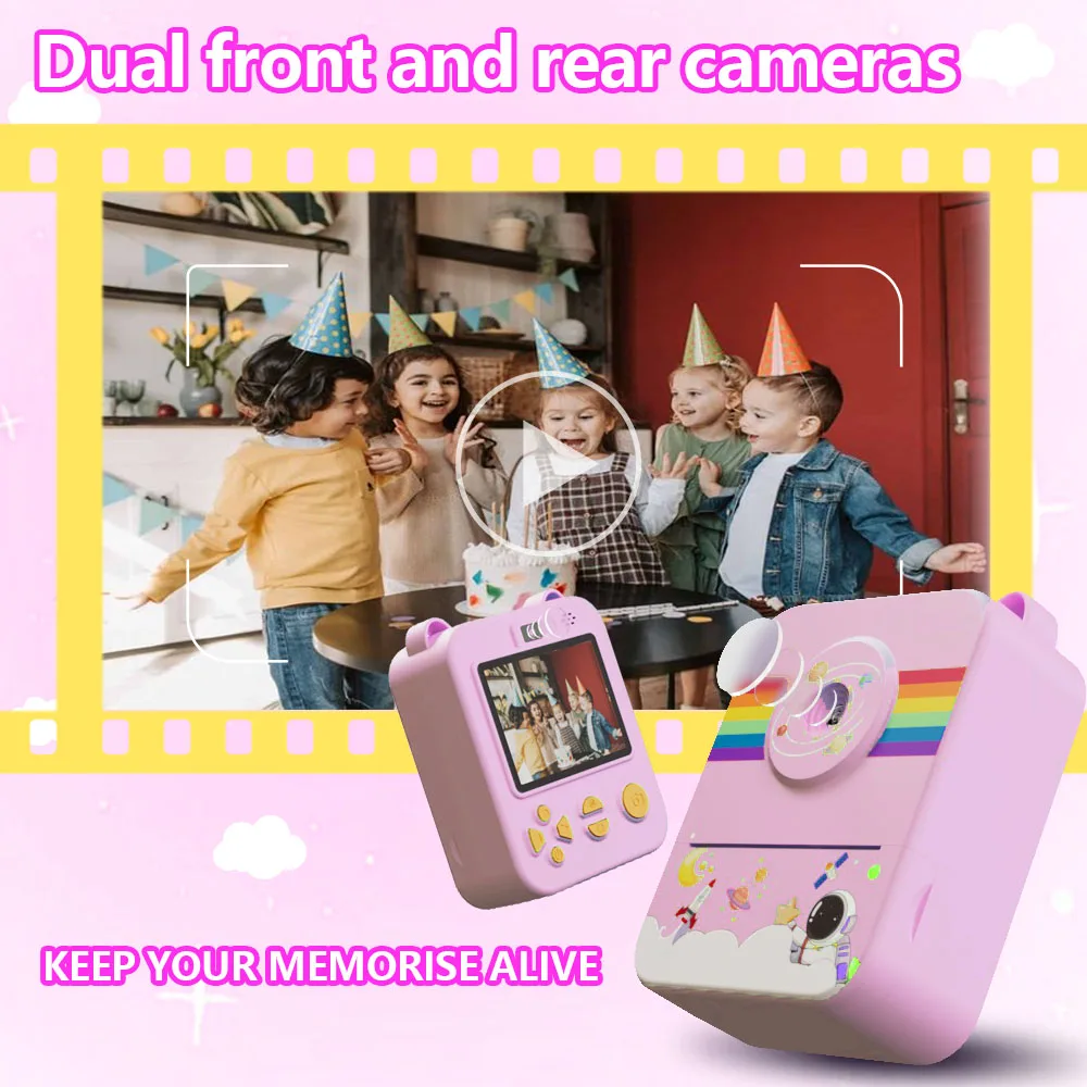 Aparat fotograficzny dla dzieci Przenośny mały aparat fotograficzny z natychmiastowym drukiem, 3 rolki papieru do drukowania, prezent dla chłopców i dziewcząt
