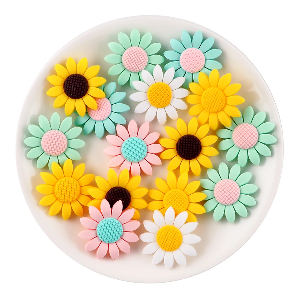 5Pcs Silicone Focus Beads Sunflower Flower Bead For Jewelry Making DIY Keychains Necklace Bracelet Accessories