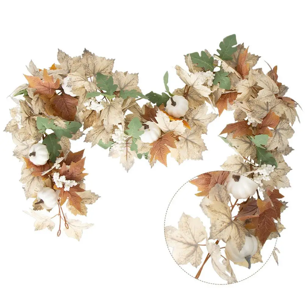 Fall Maples Leaf Garland Artificial Foliage Pumpkin Berry Garland Autumn Hanging Vine Garland Thanksgiving Decor For Home