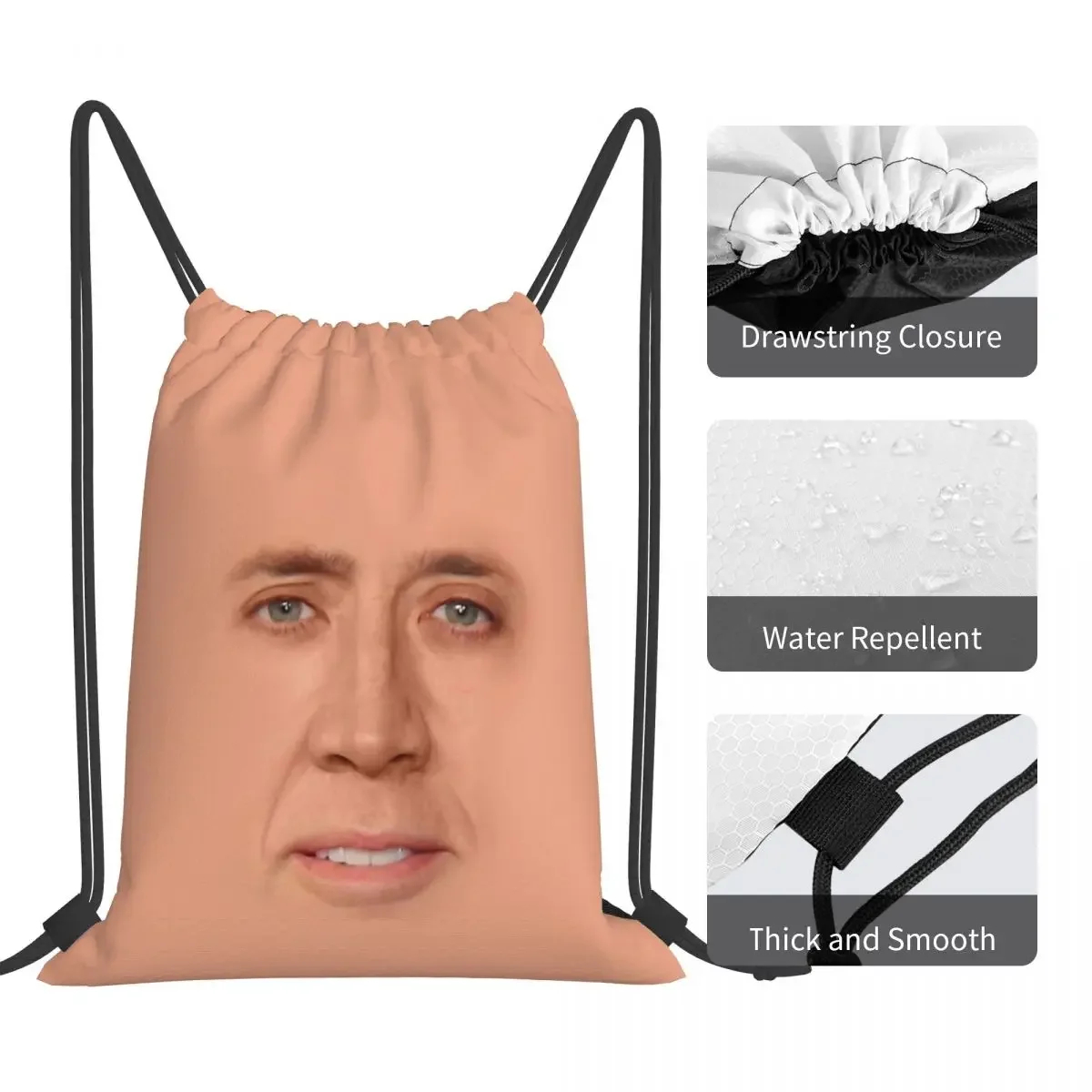 Nicolas Cage Face Mochilas para homens e mulheres, sacos portáteis casuais, bolso com cordão, saco de diversos, bookbag