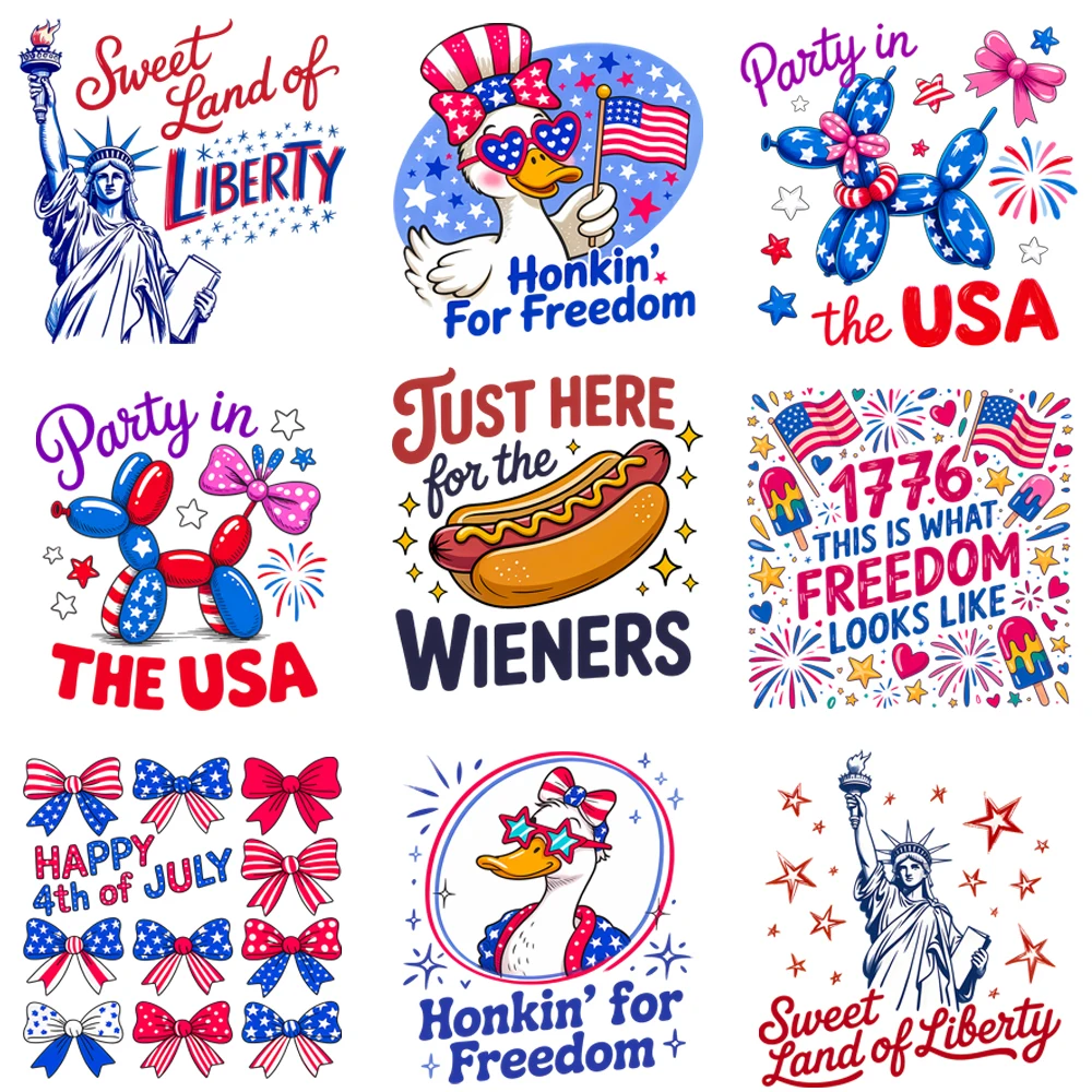 15cm Cartoon Statue Of Liberty Celebrating Freedom Diy DTF Heat Transfer Sticker T-shirt Clothes Decals Iron On Transfer Sticker