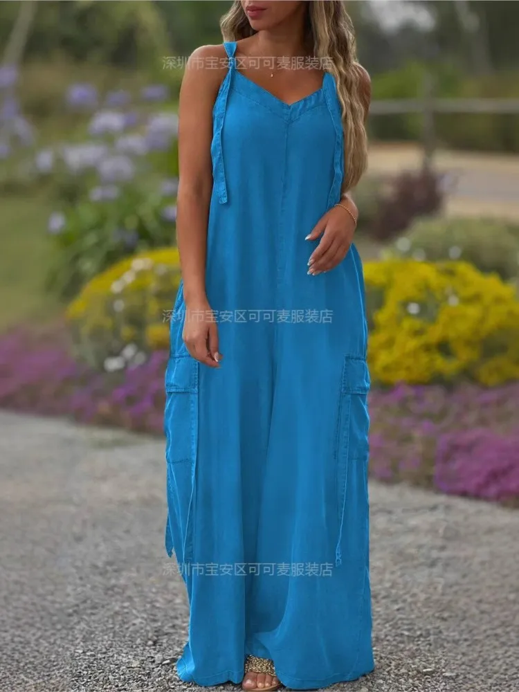 Loose Female Jumpsuits Fashionable Sleeveless Wide-leg Rompers Casual Commuting Work Clothes Office Vacation One-piece Pants