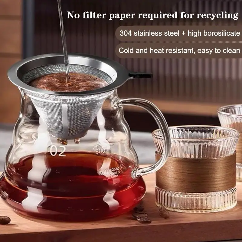 (BF06)Stainless Steel Pour Over Coffee Filter With Ultra Fine Mesh Food Grade Material Perfect For Home Office Coffee Brewing
