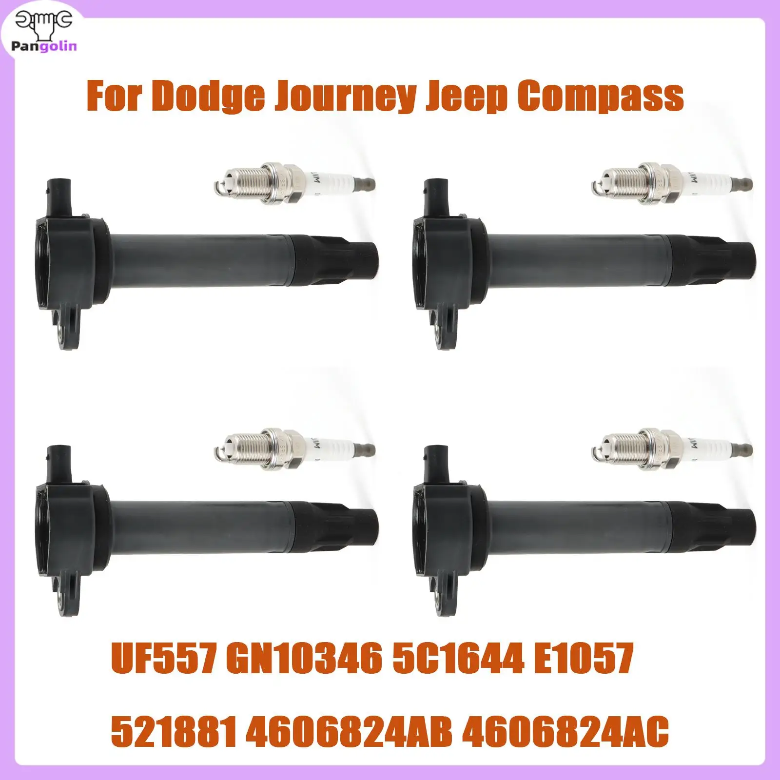 

4pcs UF557 New Ignition Coils Iridium Spark Plugs For Dodge Journey Jeep Compass GN10346 5C1644 E1057 521881 4606824AB 4606824AC