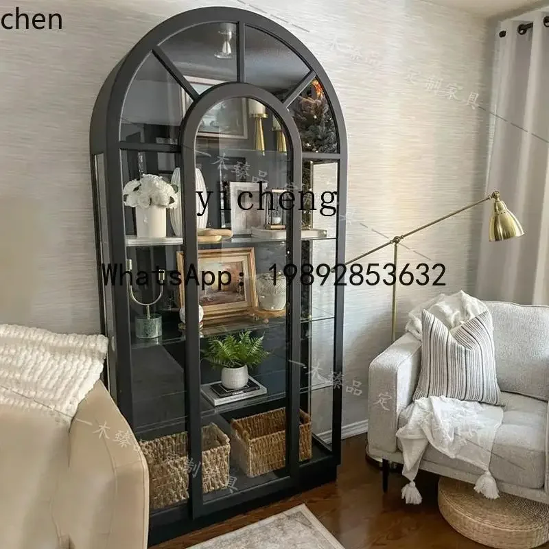 

AB American ligAB luxury solid wood wine cabinet living room arched large capacity display French retro bookcase