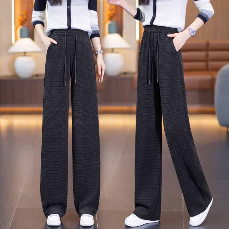 سروال سكين منحني مخطط ثنيات بنطال سميك مبطن بالصوف التخسيس #2