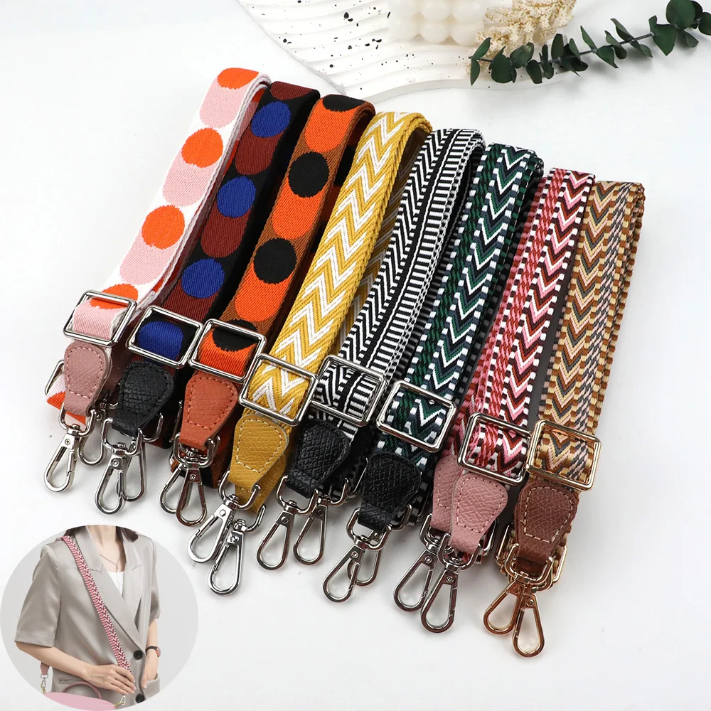 New Color Printed Bag Strap Canvas Wide Handbag Straps Women Crossbody Bag Shoulder Strap Replacement Bag Parts Accessories