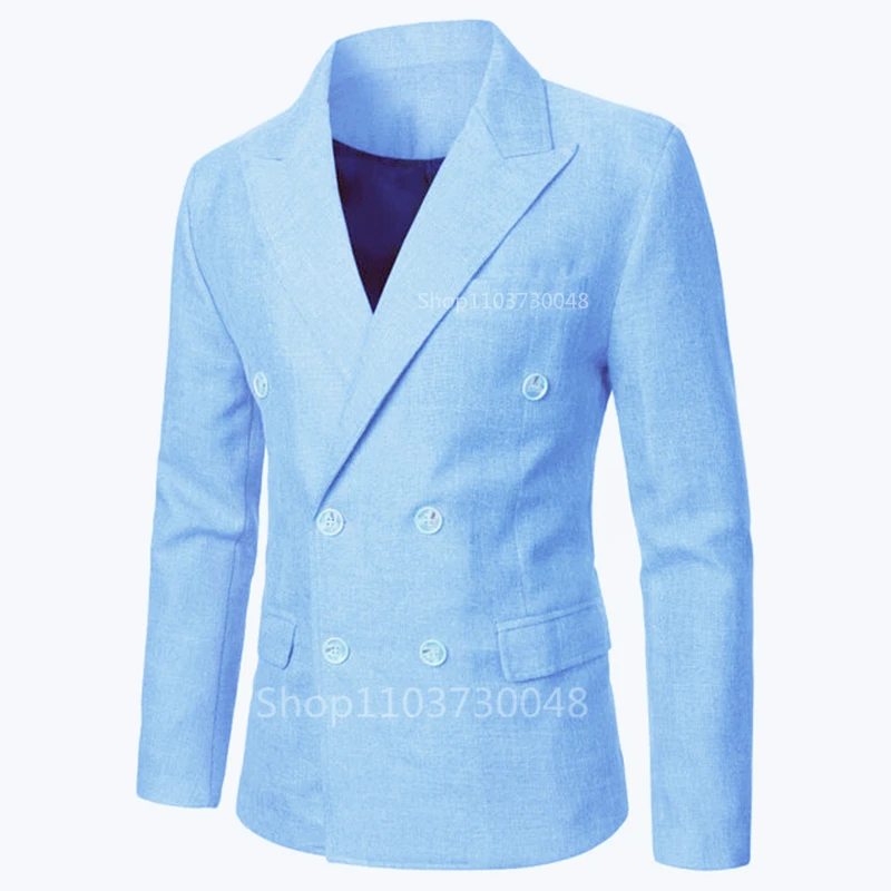 Light Blue Men Suit Linen Blazers Jackets Business Casual Suit Designer Coats New Spring Summer Formal Wear Slim Fit Blazers