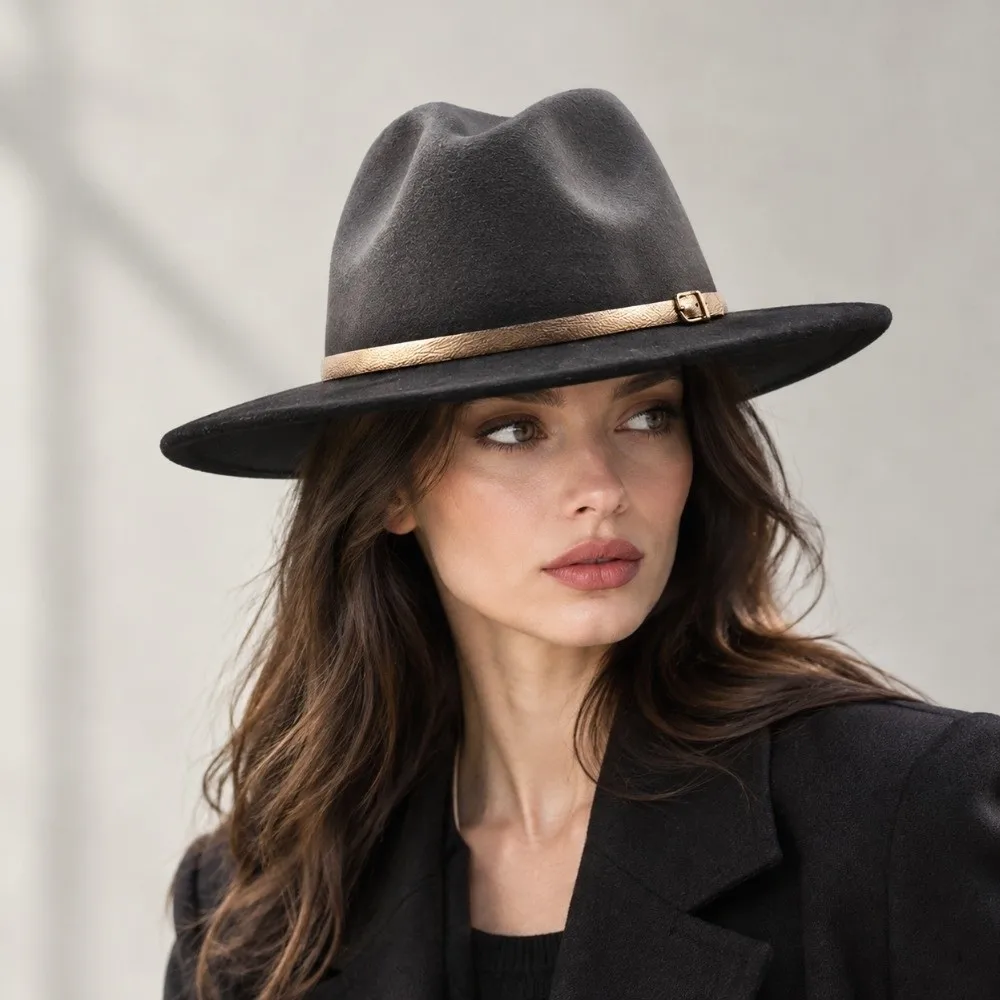 Casual Wide Brim British Fedora Hat Gradient Color Gentleman Winter Woolen Hat Panama Cap Jazz Hat Woolen Cowboy Hat Women