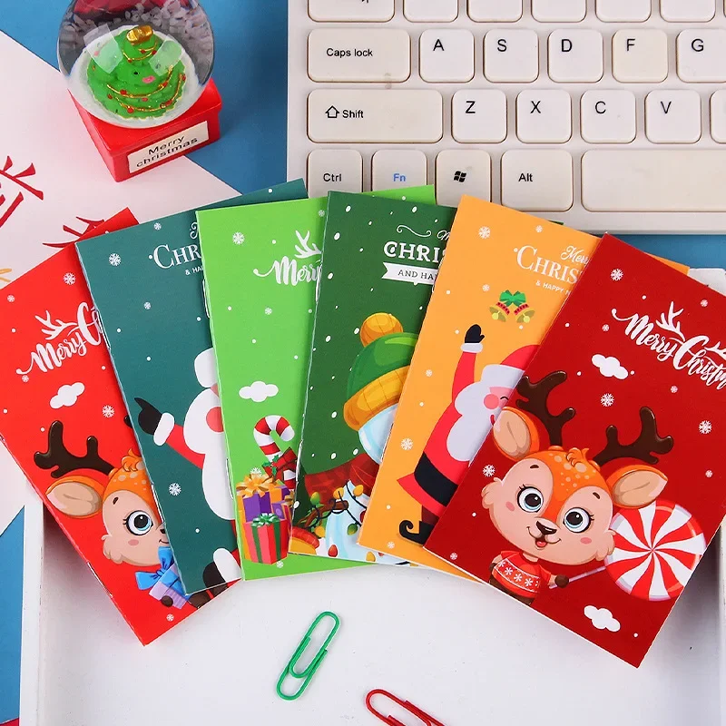 12 Pcs Cartoon Christmas Writing Pads Small Book Portable Pocket Notebook Student Children Holiday Small Gifts
