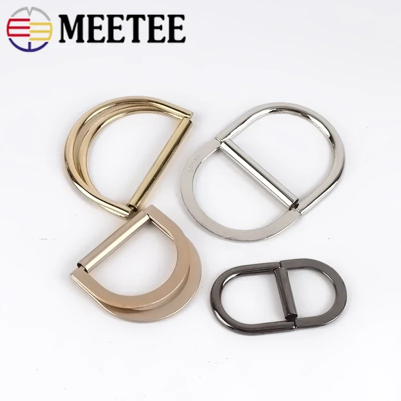 Meetee 4pcs 15-50mm Metal Double D Ring Buckle Luggage Strap Coat Belt Adjustment Button DIY Windbreaker Decor Buckles Material