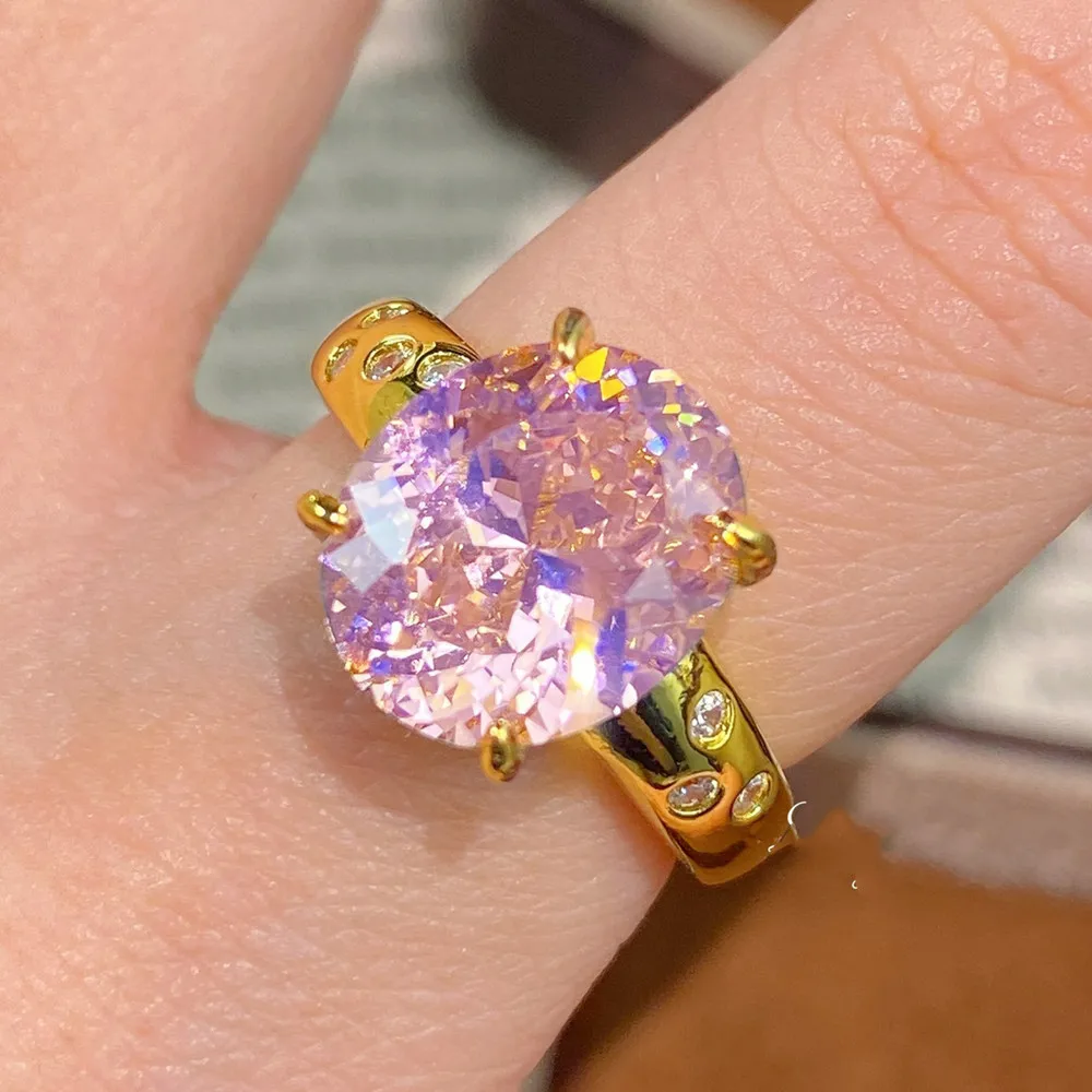 Exquisite Ladies' Brilliant 3 Carats Pink Quartz Diamonds Vintage Rings for Women 18k Gold Silver 925 Elegant Fine Jewelry Gifts 6