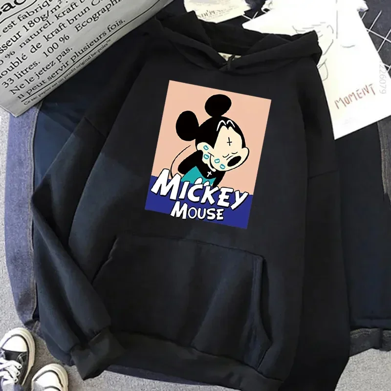 Disney Hoodies Women Harajuku Classic Role Mickey Mouse Graphic Print Streetwear Tops Long Sleeves Pullover Casual Sweatshirt