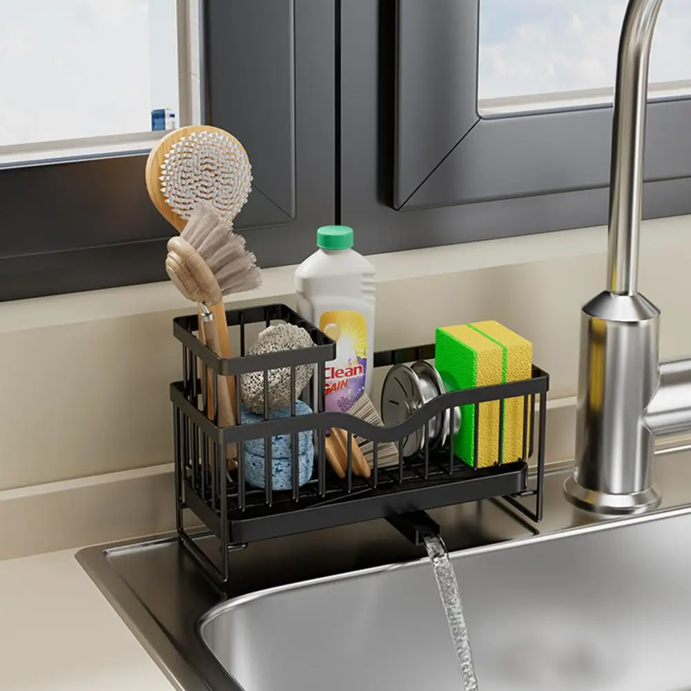 Sink Storage Rack Quick Drainage With Drainage Tunnel Stainless Steel Kitchen Drain Rack Sink Sponge Dish Rag Organization Shelf