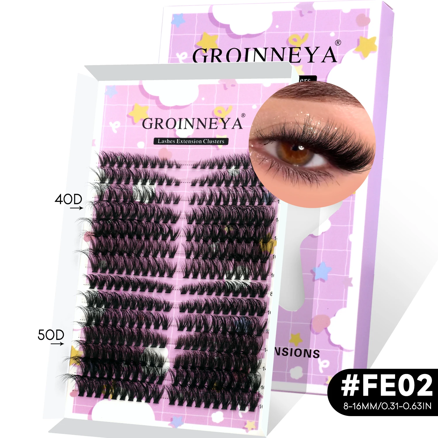 GROINNEYA Wimpern-Cluster-Set mit natürlichen Katzenwimpern, Wimpernbindung und Versiegelung, Cluster-Set, geflügeltes Ende, Auge, längliches DIY zu Hause – Detail 8