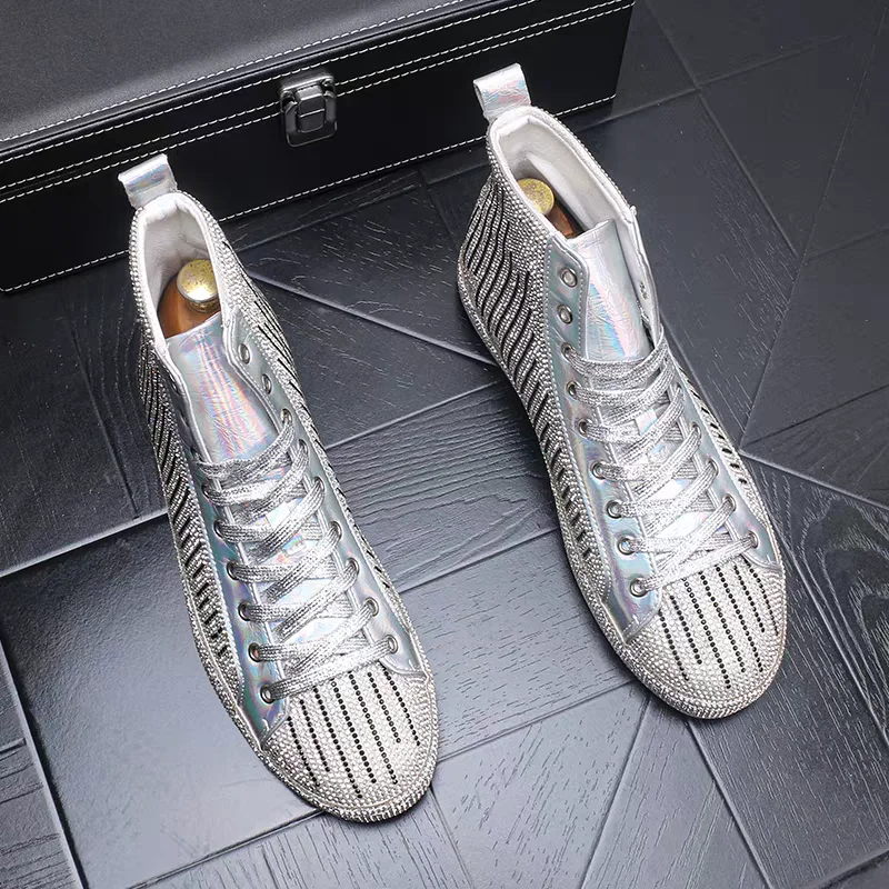 Luxury men's ankle boots Trend sports casual shoes High top board shoes Youth rhinestone casual shoes