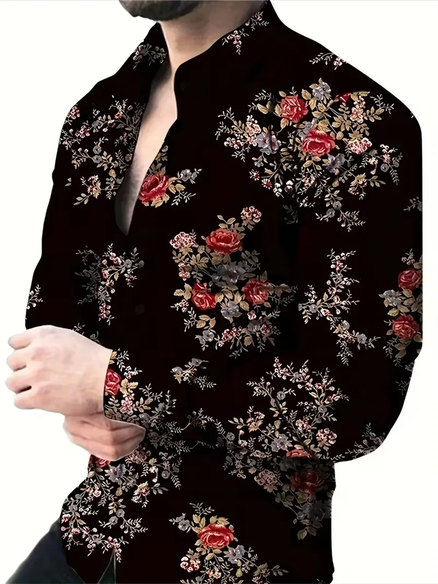 قميص رجالي بأكمام طويلة بتصميم طباعة خط هندسي باللونين الأسود والذهبي، سترة صوفية كاجوال أنيقة، قماش مريح. #6